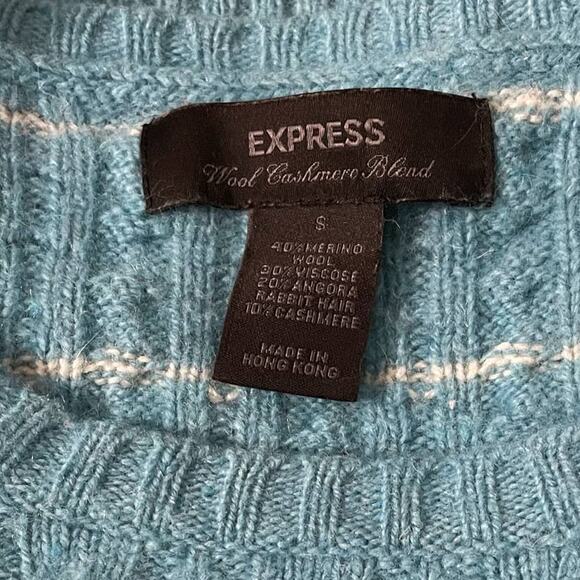 Express Wool Cashmere Angora Blend Striped Sweater Cable Knit Teal - Size Small - Picture 3 of 9